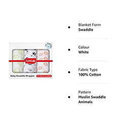 LuvLap 100% Cotton Muslin Baby Swaddle Set, Pack of 3, Size-120cm x 100cm (47"x39"), Animals Printed on White, 0-18 Month+, Printed Mulmul Muslin Swaddle Wrap for New Born Baby - Baby Product from LuvLap - Shop in Sri Lanka at Arcade.lk