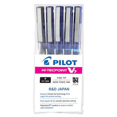 Pilot Hi-Tecpoint V7 0.7mm Fine Point Pure Liquid Ink Roller Ball Pen | Pack Of 5 (4 Blue + 1 Black)