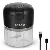 AGARO Elite Rechargeable Mini Electric Chopper, Food Grade Bowl, Stainless Steel Blades, One Touch Operation, for Mincing Garlic, Ginger, Onion, Vegetable, Meat, Nuts, 250 Ml, Black