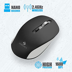 ZEBRONICS ZEB-JAGUAR Wireless Mouse, 2.4GHz with USB Nano Receiver, High Precision Optical Tracking, 4 Buttons, Plug & Play, Ambidextrous, for PC/Mac/Laptop (Black+Grey) - Personal Computer from ZEBRONICS - Shop in Sri Lanka at Arcade.lk