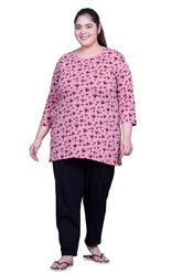 In Love Women's Cotton All Over Printed Full Sleeve Plus Size Semi Long T-Shirt