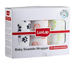 LuvLap 100% Cotton Muslin Baby Swaddle Set, Pack of 3, Size-120cm x 100cm (47"x39"), Animals Printed on White, 0-18 Month+, Printed Mulmul Muslin Swaddle Wrap for New Born Baby - Baby Product from LuvLap - Shop in Sri Lanka at Arcade.lk