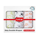 LuvLap 100% Cotton Muslin Baby Swaddle Set, Pack of 3, Size-120cm x 100cm (47"x39"), Animals Printed on White, 0-18 Month+, Printed Mulmul Muslin Swaddle Wrap for New Born Baby - Baby Product from LuvLap - Shop in Sri Lanka at Arcade.lk