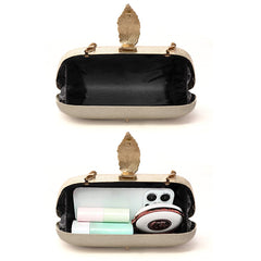 INOVERA (LABEL) Women Evening Hand Clutch | Ladies Party Wedding Purse with Chain Strap (Ivory)