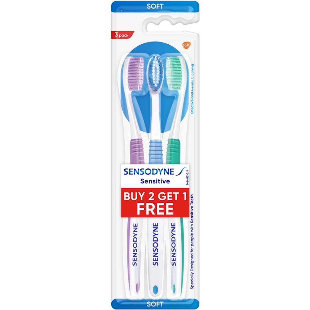 Check price of Sensodyne Toothbrush, Soft Rounded Bristles for Adults, 3 Pieces (Manual,Multicolor) in Sri Lanka | Arcade.lk