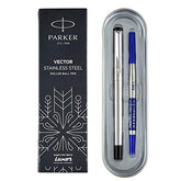 Parker Vector Stainless Steel Chrome Trim Roller Ball Pen| Ink Color - Blue | Corporate Gift | Ideal For Professional Use - Office Product from Parker - Shop in Sri Lanka at Arcade.lk