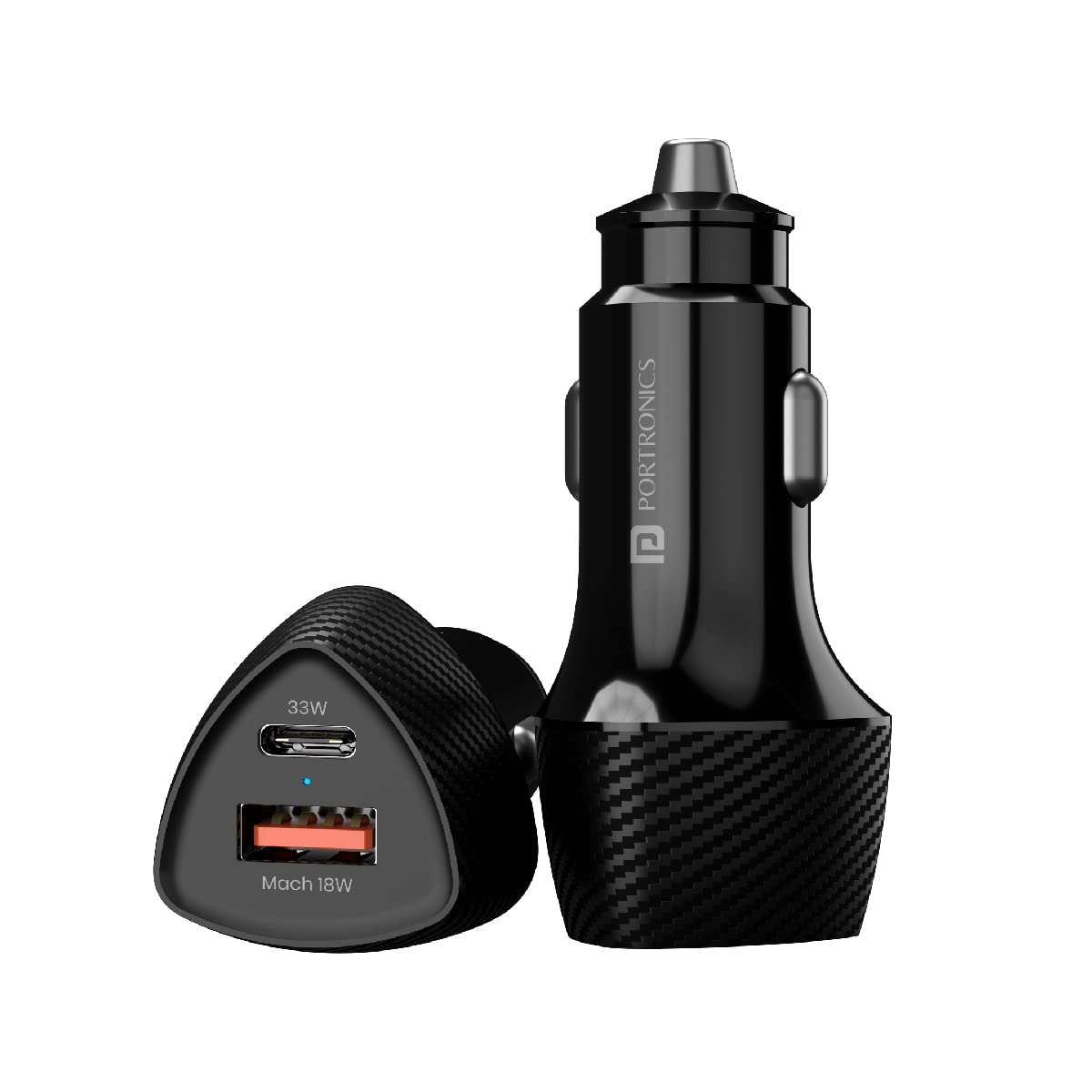 Portronics 51W Car Power 16 Fast Car Charger with Dual Output, 51 Watts Total (18W USB + 33W Type C PD), Fast Charging, (Black) - Wireless Accessory from Portronics - Shop in Sri Lanka at Arcade.lk