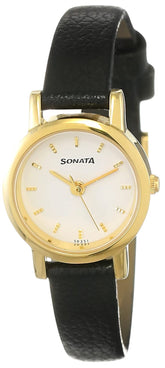 Titan Sonata Quartz Analog White Dial Leather Strap Watch for Women-NS8976YL02W/NT8976YL02W