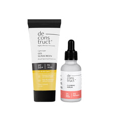 Deconstruct Skin Clear & Protect Duo: Clearing Face Serum & SPF 50+ Gel Sunscreen | Skin Clearing Serum and Gel Sunscreen with No White Cast & Lightweight |Niacinamide Serum For Oily Skin| Pack of 2