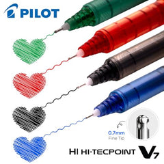 Pilot Hi-Tecpoint V7 0.7mm Fine Point Pure Liquid Ink Roller Ball Pen | Pack Of 5 (4 Blue + 1 Black)