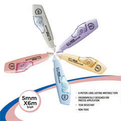 FLAIR CT 302 Correction Tape | Non-Toxic & Tear Resistant | 5mm x 6m | Pack of 2 - Body Color May Vary