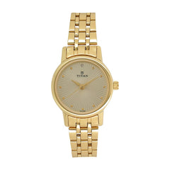 Titan Karishma Quartz Analog Champagne Round Dial Golden Stainless Steel Strap Watch for Women - NT2593YM01
