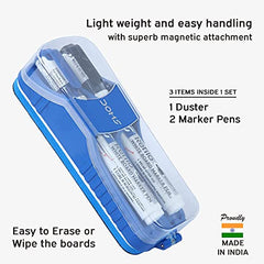 DOMS Fine Magnetic Whiteboard Duster Marker Set | Easy to Wipe | Refillable White Board Marker with Good Grip | Set of 2 Markers & 1 Duster | Blue & Black Ink, Pack of 1 - Office Product from Doms - Shop in Sri Lanka at Arcade.lk