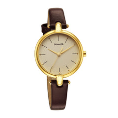 Titan Sonata Gold Edit Quartz Analog Champagne Dial Brown Leather Strap Watch for Women - NR87043YL02W