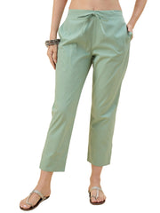 Nermosa Women Cotton Pant Elasticated Waist Regular Slim Fit Trouser, Pocket Pants for Office School Formal Casual Daily Use