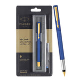 Parker Vector Standard Gold Trim Fountain Pen| Metallic Blue Body Colour| Ink Colour – Blue
