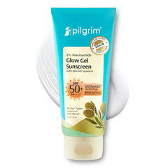 Pilgrim 2% Niacinamide Glow Sunscreen SPF 50 +++ for men and women with Spanish Squalane | Enhances Glow, Broad spectrum, Non-greasy, No white cast & Prevents Tanning | All skin types | 50 gm