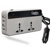 Ceptics 200W Car Laptop Charger/Power Inverter with 2 USB(3.1A Max) + 1 C Type(1 * 18W PD) Smart USB Charging Ports, 12V DC to 220V AC, 2X Universal AC Outlet, Grey