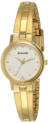 Titan Sonata Quartz Analog White Dial Gold Stainless Steel Strap Watch for Women - NT8096YM04