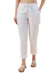 Nermosa Women Cotton Pant Elasticated Waist Regular Slim Fit Trouser, Pocket Pants for Office School Formal Casual Daily Use