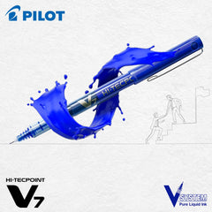 Pilot Hi-Tecpoint V7 0.7mm Fine Point Pure Liquid Ink Roller Ball Pen | Pack Of 5 (4 Blue + 1 Black)