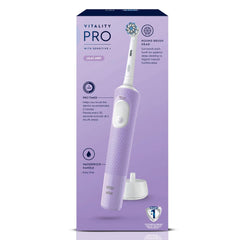 Oral B Vitality Pro with Sensitive Plus Rechargeable Electric Toothbrush for Adults, 3 Brushing Modes (Daily, Sensitive, Sensitive Plus), 2 Min Timer, IPX7 Water Resistant (Lilac)