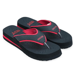 DOCTOR EXTRA SOFT Care Diabetic Orthopedic Pregnancy Flat Super Comfort Dr Flipflops and House Slippers For Women and Girls, Black/Red