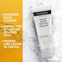 Neutrogena Deep Clean Foaming Cleanser- Advanced Face Wash | Unisex | Normal to Oily Skin | Gentle Formula | 8% Amino Micellar | Skin pH Friendly | Removes 99% Dirt | Daily Cleansing | 100g