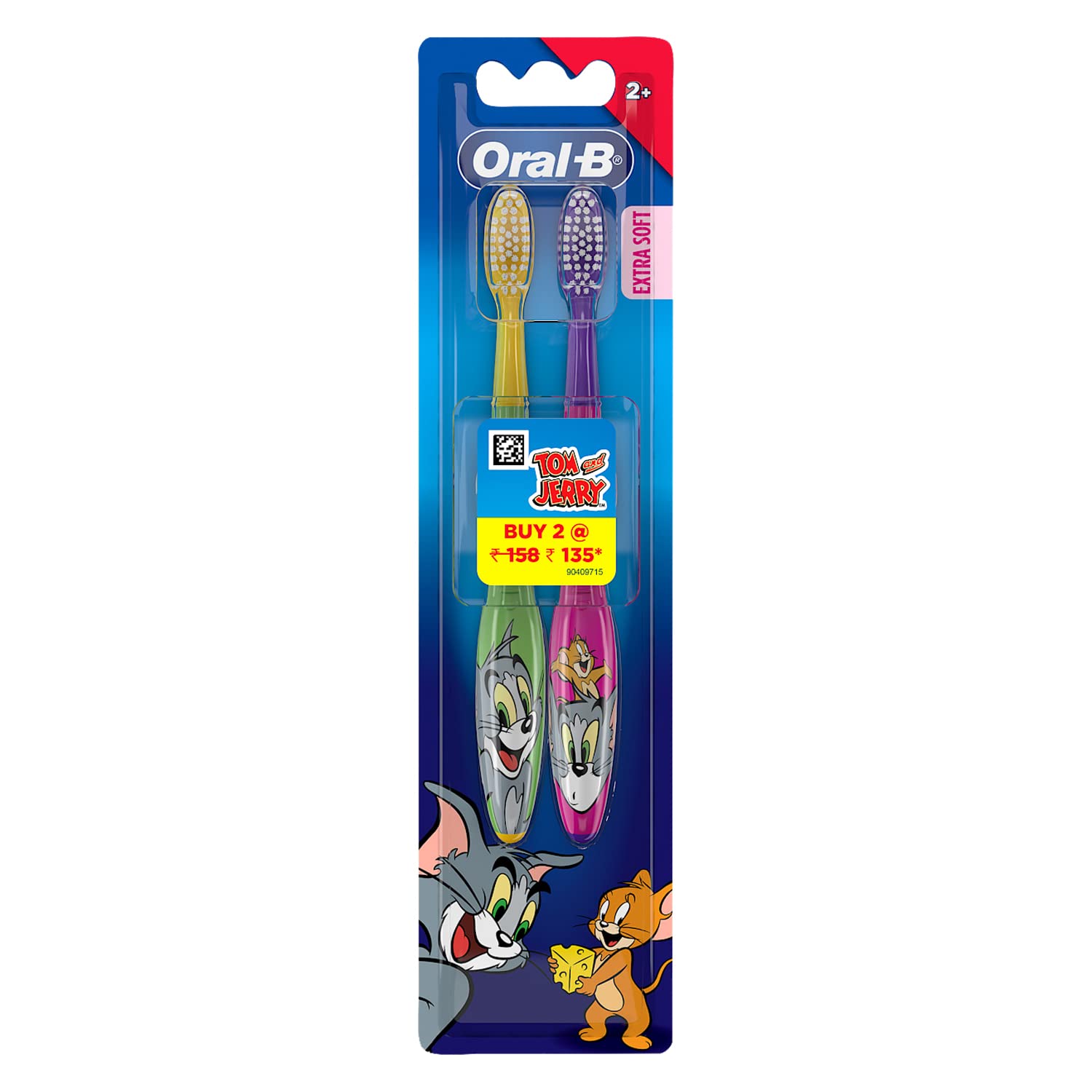 Check price of Oral B Kids Manual Toothbrush, Tom & Jerry, Extra Soft Bristles And Easy To Hold Handle (Age 2+) Pack Of 2, Multicolour in Sri Lanka | Arcade.lk