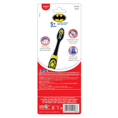 Colgate Kids Batman Manual Toothbrush, Extra-soft Bristles and Built-in Tongue Cleaner, Compact Head and Non-Slip Handle (Pack of 3)