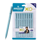 Hauser XO 0.7mm Ball Pen Blister Pack | Sleek Body & Minimalistic Design | Matt Finish & Solid Body Type | Low Viscosity Ink With Ultra Durable Tip | Blue Ink, Pack of 10 Pens