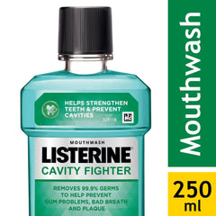 Listerine Cavity Fighter Mouthwash Liquid, Removes 99.9% Germs, prevents cavities, 250ml (Pack of 1)