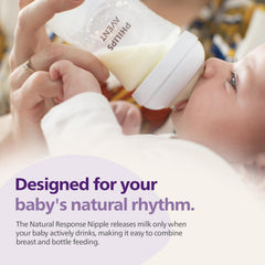 Philips Avent Natural Baby Plastic Feeding Bottle | No.1 Brand Recommended by Moms Worldwide | Ideal for 3-6 months+| Natural Response Technology Mimics Breastfeeding | Uniquely Designed Nipple releases milk only when baby drinks | Pack of 1 | SCY903/01