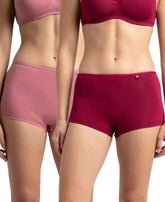 Jockey SS04 Women's High Coverage Super Combed Cotton Elastane Stretch Mid Waist Boy Shorts with Concealed Waistband and Stay Fresh Treatment (Pack of 2)