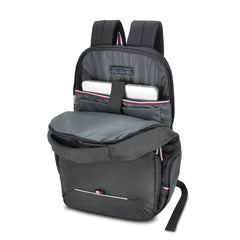 Tommy Hilfiger Joshua Polyester Unisex 15 Inch Laptop Backpack - Black | 21 Ltr Capacity| Padded & Adjustable Strap | Water Resistant | 3 Compartment | Water Bottle Holder | USB Cable holder Pocket
