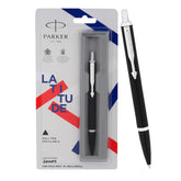 Parker Latitude Matte Black Chrome Trim Ball Pen | Blue Ink | Black Body Color | Sleek and streamlined design with a refined finish
