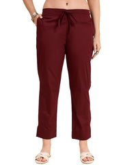 Nermosa Women Cotton Pant Elasticated Waist Regular Slim Fit Trouser, Pocket Pants for Office School Formal Casual Daily Use