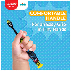 Colgate Kids Batman Manual Toothbrush, Extra-soft Bristles and Built-in Tongue Cleaner, Compact Head and Non-Slip Handle (Pack of 3)