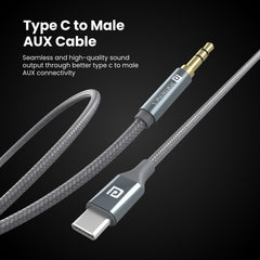 Portronics ikonnect C+ Type C to 3.5mm Aux Cable with 1M Length, Nylon Braided, Metal Heads, Gold Plated Connector(Black) - Wireless Accessory from Portronics - Shop in Sri Lanka at Arcade.lk