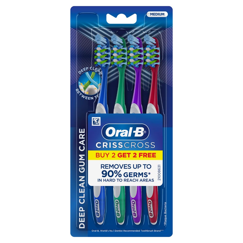 Oral-B CrissCross Gum Care manual Toothbrush for adults (Multicolor,Medium,4pcs) - Drugstore from Oral-B - Shop in Sri Lanka at Arcade.lk