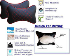 DETACHI Faux Leather Car Neck Rest Pillow/Cushion Set of Pillows Compatible with All Cars (Black, with RED Embroidery) - Pack of 2 Pieces - Automotive Parts and Accessories from DETACHI - Shop in Sri Lanka at Arcade.lk