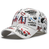 Graffiti Baseball Cap with Bold Letter Print, Adjustable Snapback Closure, Lightweight & Breathable All-Season Hat for Outdoor Sports and Casual Wear, White Red