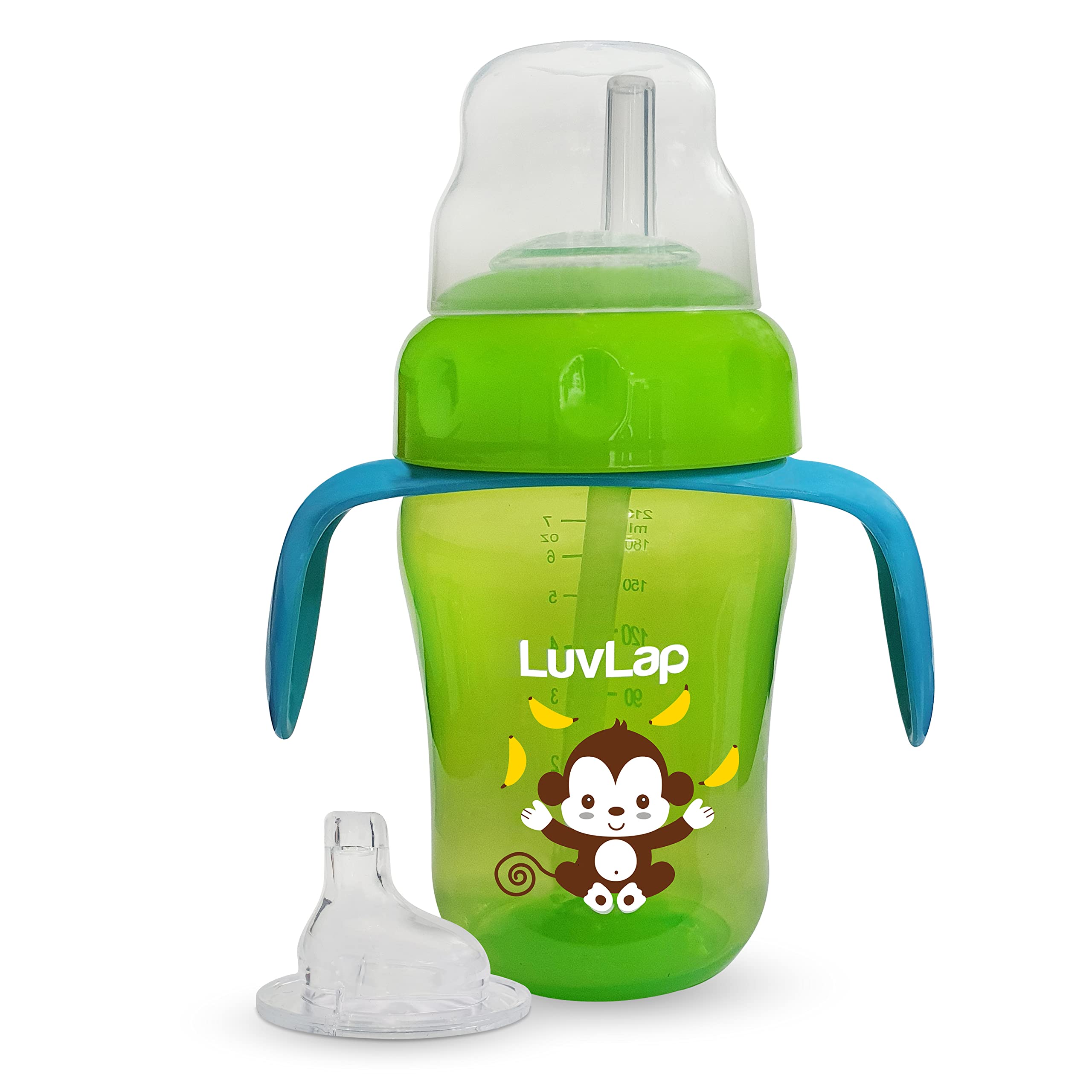 LuvLap Banana Time 210ml Anti Spill, Interchangeable Sipper / Sippy Cup with Soft Silicone Spout and Straw BPA Free, 6m+ (Green) - Baby Product from LuvLap - Shop in Sri Lanka at Arcade.lk