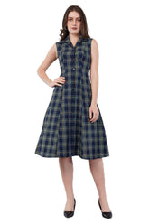 Women Cotton Checkered Midi Dress