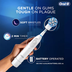 Oral B Pro Expert AA Battery Electric Toothbrush for Adults, 2 Min Timer with Quadpacer, Long Battery Life, IPX7 Water Resistant, 2 Year Warranty by Oral-B, Dentist inspired Round Brush Head