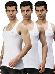 Lux Cozi Men's White Round Neck Sleeveless Cotton Vest (Pack of 3)