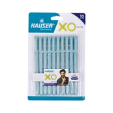 Hauser XO 0.7mm Ball Pen Blister Pack | Sleek Body & Minimalistic Design | Matt Finish & Solid Body Type | Low Viscosity Ink With Ultra Durable Tip | Blue Ink, Pack of 10 Pens