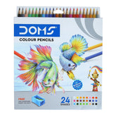 Check price of DOMS 24 Shades Color Pencils|Hexagonal Shaped Body For Comfortable Grip|Bright&Playful Colors|Free Sharpner in Sri Lanka | Arcade.lk