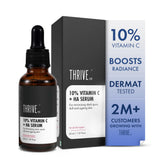 ThriveCo 10% Vitamin C Face Serum with 33kDa + 5kDa Hyaluronic Acid | Skin Brightening Serum for Glowing Skin | Best Vitamin C Serum for Dark Spots, Hydration & Anti-Aging | 30ml
