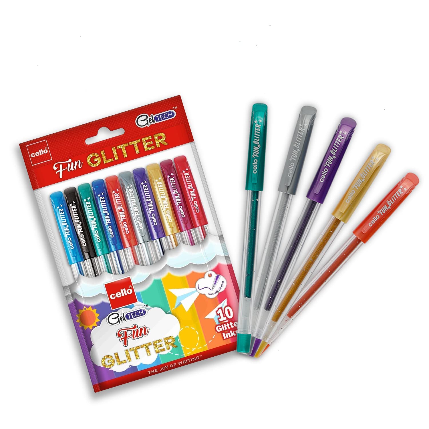 Check price of Cello Geltech Fun Glitter Gel Pen|Pack Of 10|Glitter Gel Pens For Art Lovers And Kids in Sri Lanka | Arcade.lk